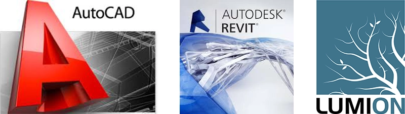 Logotipos de AutoCAD, Autodesk Revit y Lumion